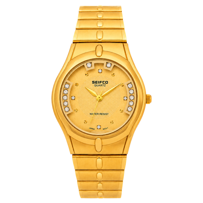 SEIFCO Classic Unisex Stainless Steel Watch with Gold Dial and Gold Bracelet