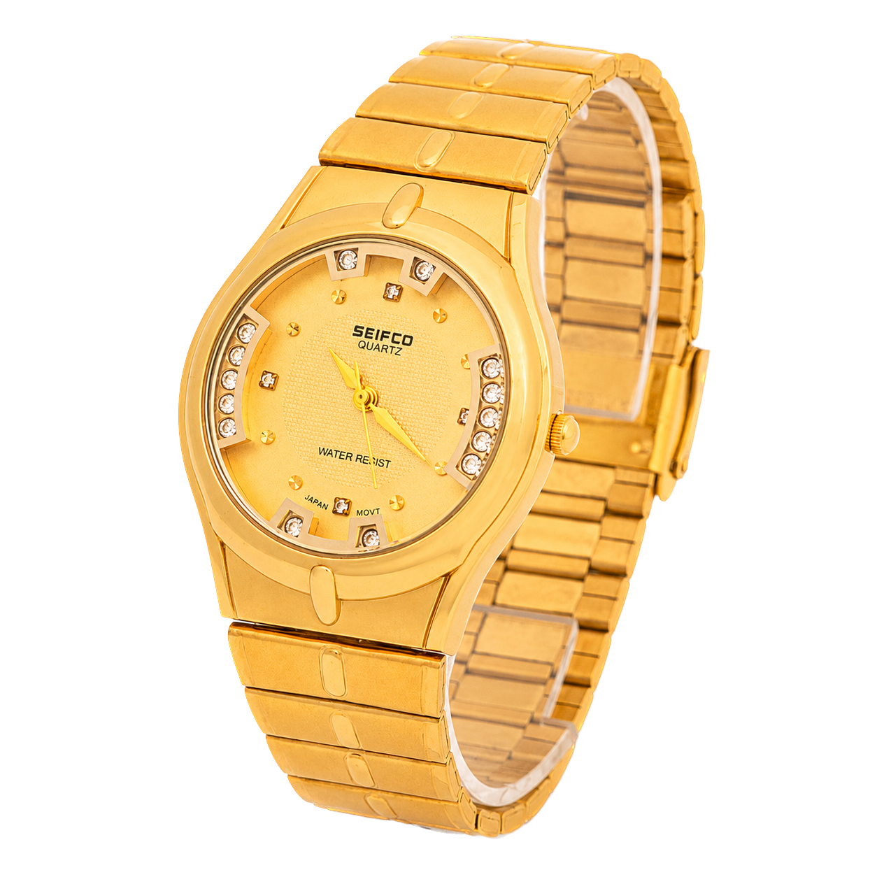 SEIFCO Classic Unisex Stainless Steel Watch with Gold Dial and Gold Bracelet - Image 2