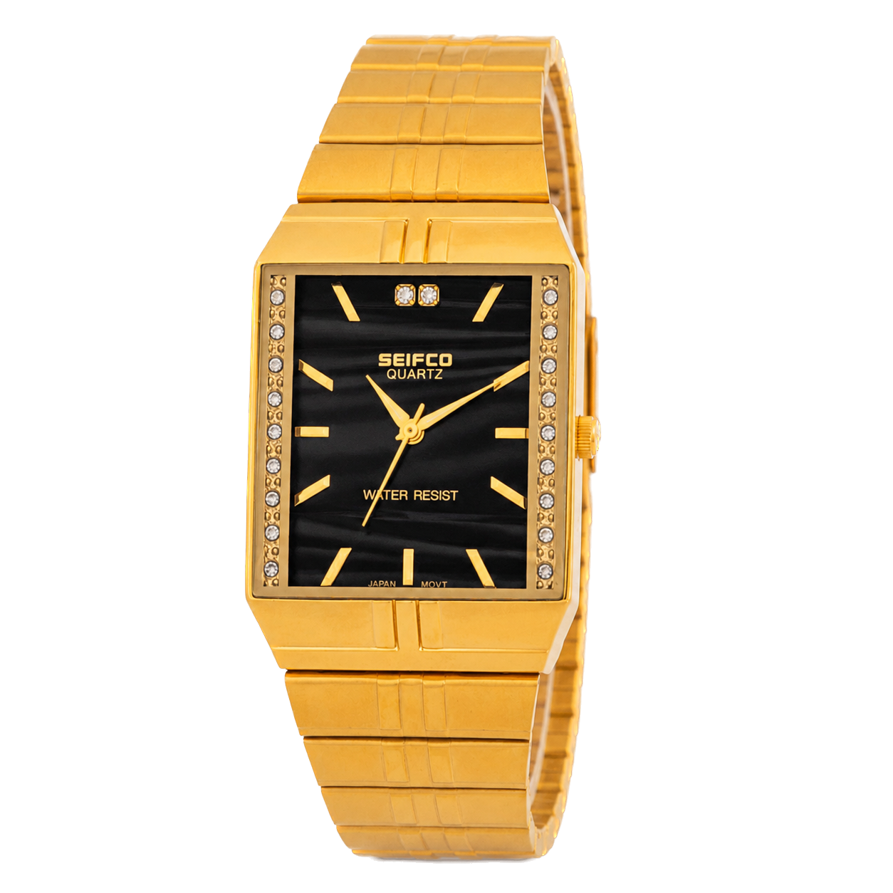 SEIFCO Classic Unisex Stainless Steel Watch with Black Dial and Gold Bracelet