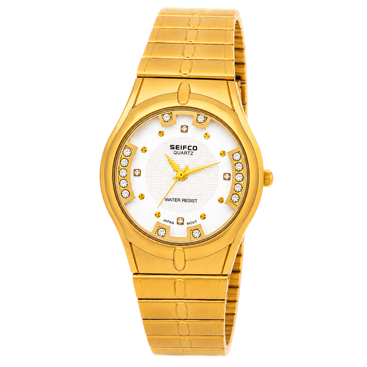 SEIFCO Classic Unisex Stainless Steel Watch with White Dial and Gold Bracelet
