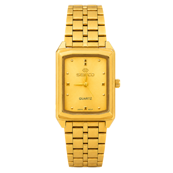 ٍٍSEIFCO Classic Unisex Stainless Steel Watch with Gold Dial and Gold Bracelet