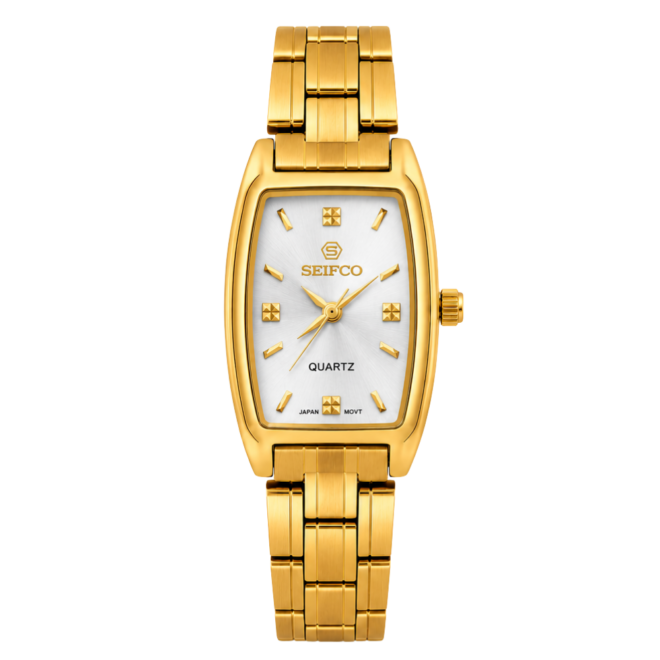 SEIFCO Slim Women's Stainless Steel Watch with Silver Dial and Gold Bracelet