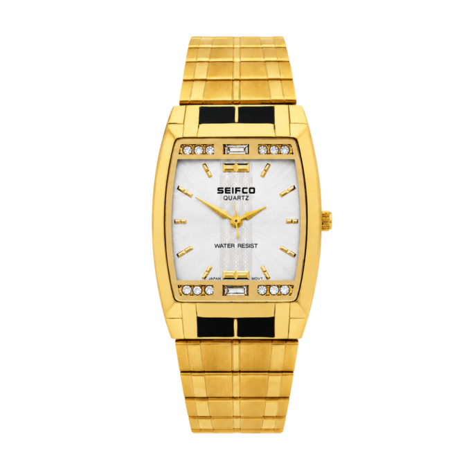 SEIFCO Classic Men’s Stainless Steel Quartz Watch with Light Silver Dial and Gold Bracelet