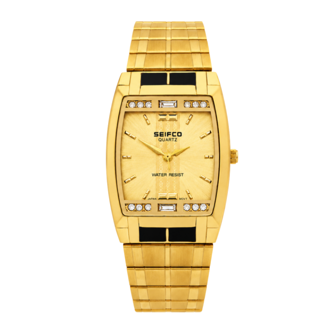 SEIFCO Classic Men’s Stainless Steel Watch with Gold Dial and Gold Bracelet