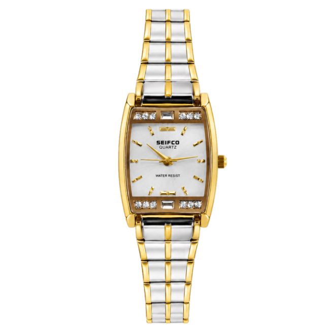 SEIFCO Classic Women’s Stainless Steel Quartz Watch with Silver Dial and Silver Gold Bracelet