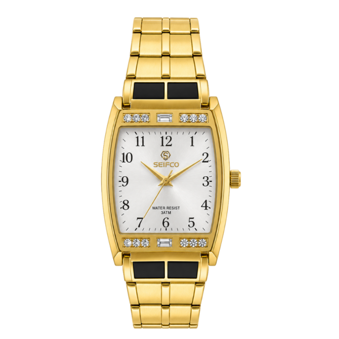 SEIFCO Classic Men’s Stainless Steel Quartz Watch with Light Silver Dial and Gold Bracelet