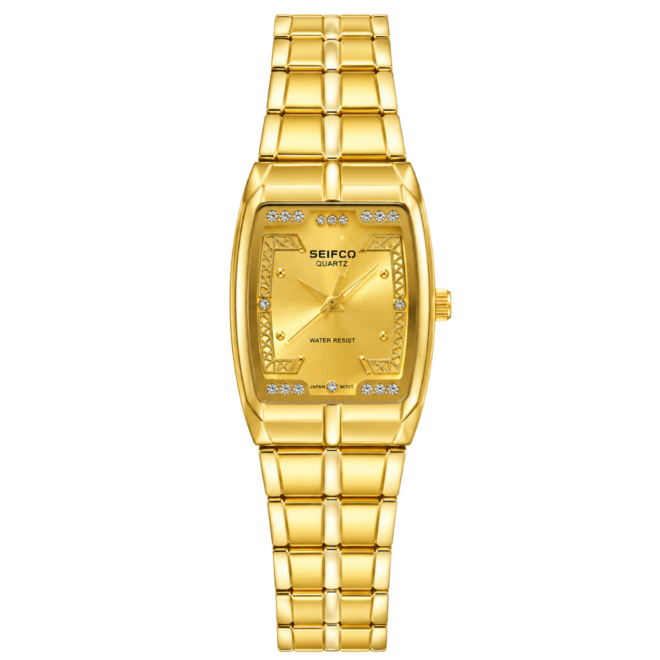 SEIFCO Classic Women’s Stainless Steel Quartz Watch with Gold Dial and Gold Bracelet