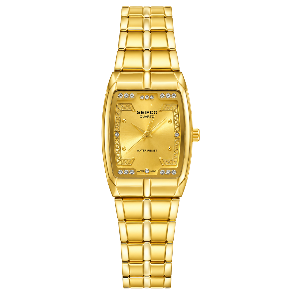 SEIFCO Classic Women’s Stainless Steel Quartz Watch with Gold Dial and Gold Bracelet