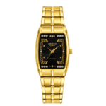 SEIFCO Classic Women’s Stainless Steel Quartz Watch with Black Dial and Gold Bracelet