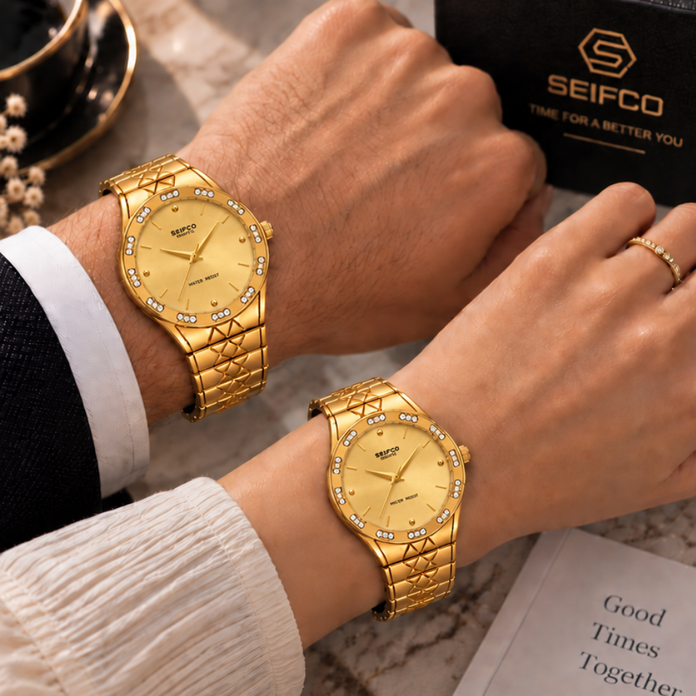 SEIFCO Classic Unisex Stainless Steel Watch with Gold Dial and Gold Bracelet - Image 3