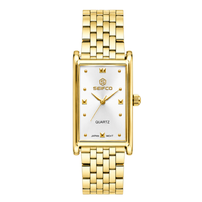Seifco unisex Quartz Watch, White Dial, Gold Stainless Steel Bracelet