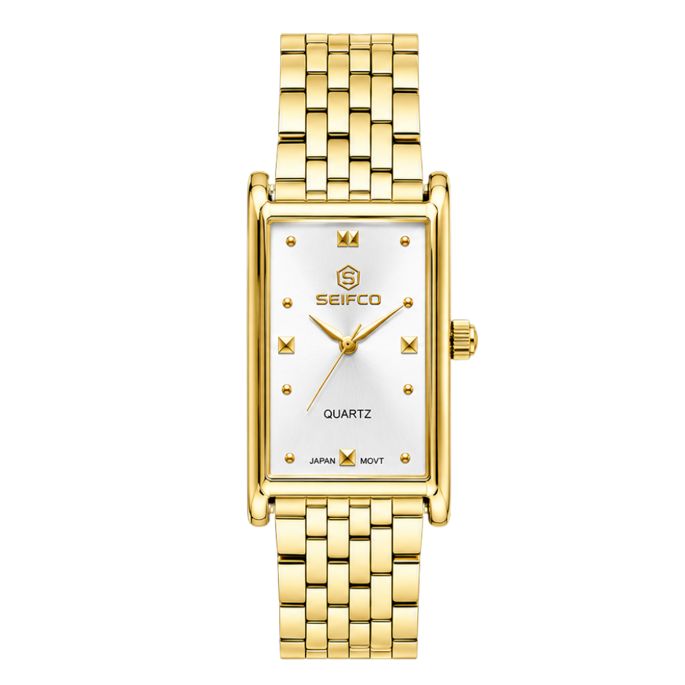 Seifco unisex Quartz Watch, White Dial, Gold Stainless Steel Bracelet