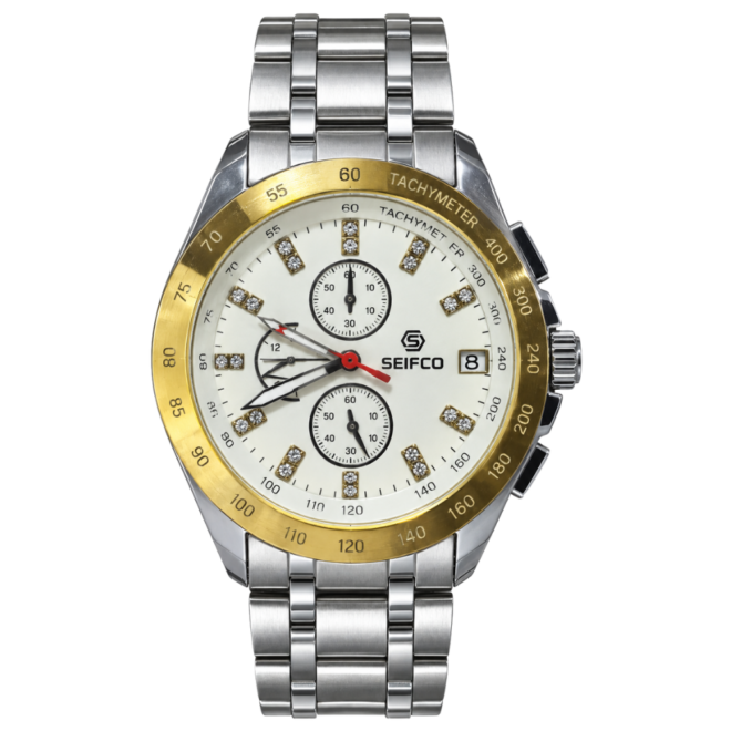 SEIFCO Classic Men’s Stainless Steel Quartz Watch with White Dial and Silver Bracelet