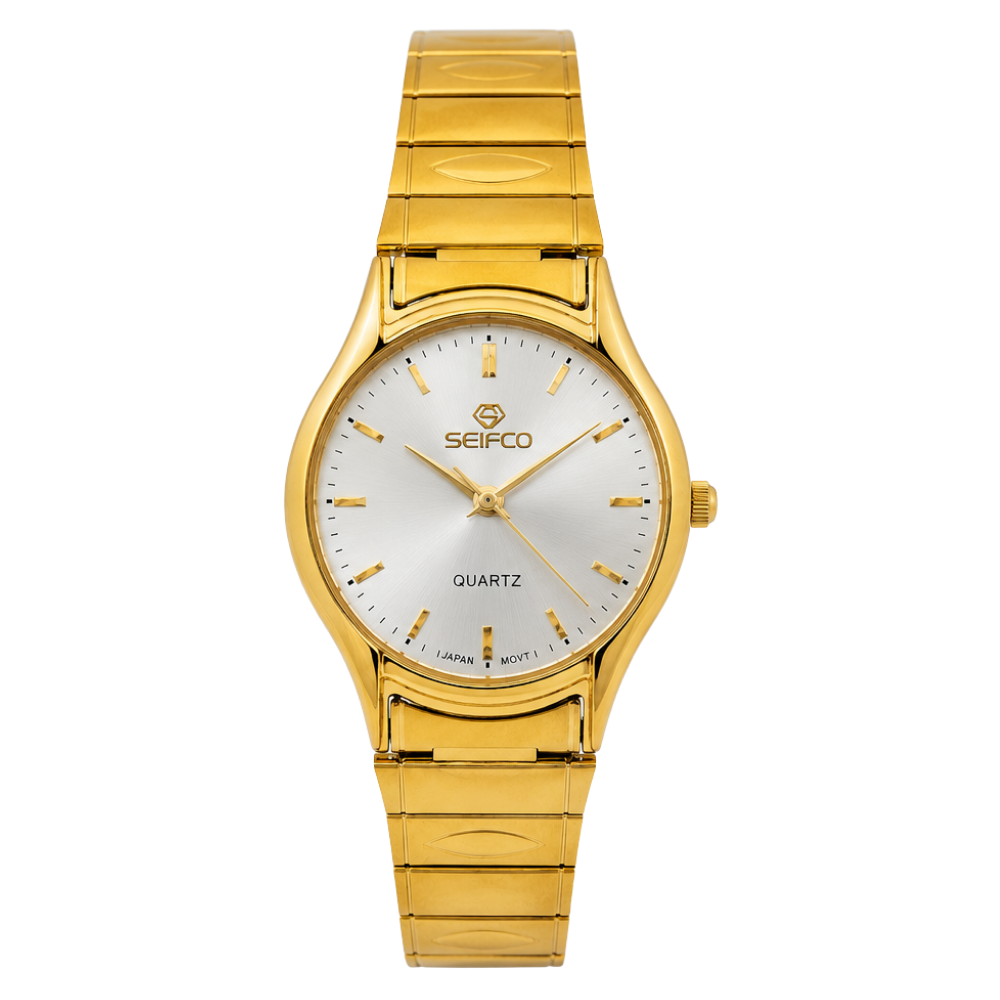 Seifco unisex Quartz Watch, Silver Dial, Gold Stainless Steel Bracelet