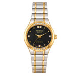 SEIFCO Classic Unisex Stainless Steel Quartz Watch with Black Dial and Silver Gold Bracelet