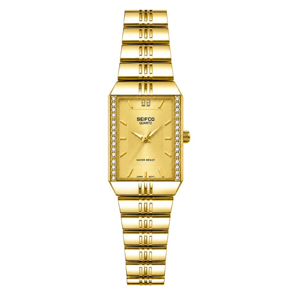 SEIFCO Classic Women’s Stainless Steel Quartz Watch with Gold Dial and Gold Bracelet