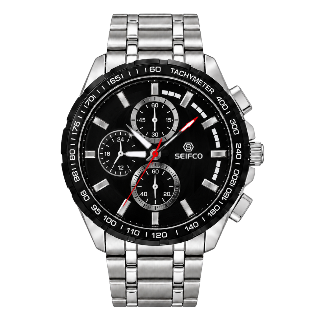 Men’s Silver Watch with Black Multi-Dial