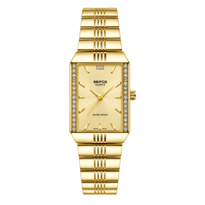 SEIFCO Classic Unisex Stainless Steel Watch with Gold Dial and Gold Bracelet