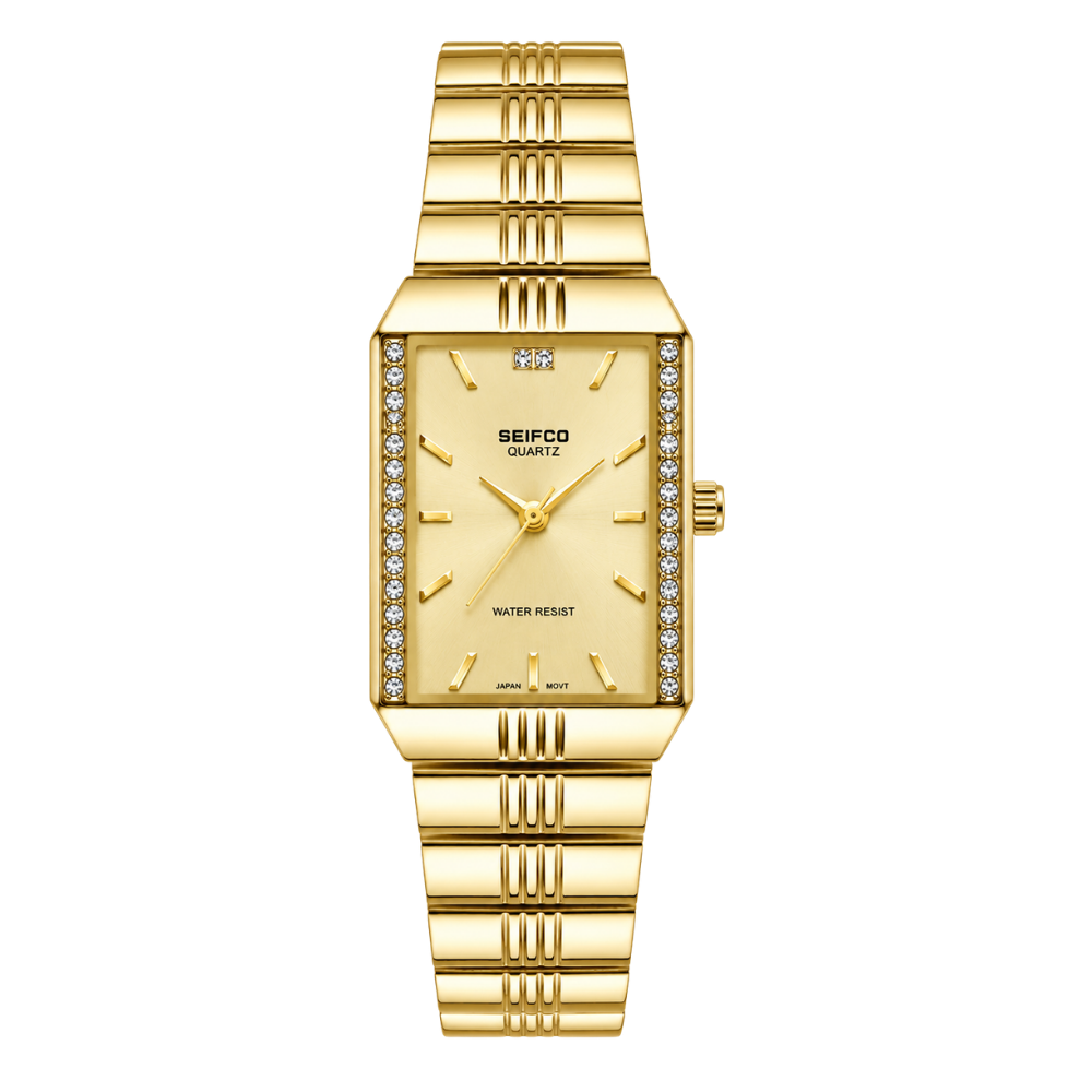 SEIFCO Classic Unisex Stainless Steel Watch with Gold Dial and Gold Bracelet