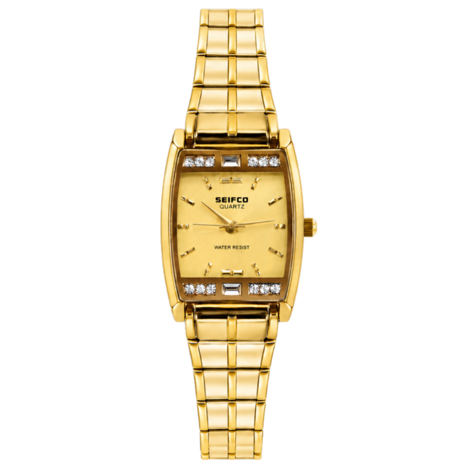 SEIFCO Slim Women’s Stainless Steel Watch with Gold Dial and Gold Bracelet