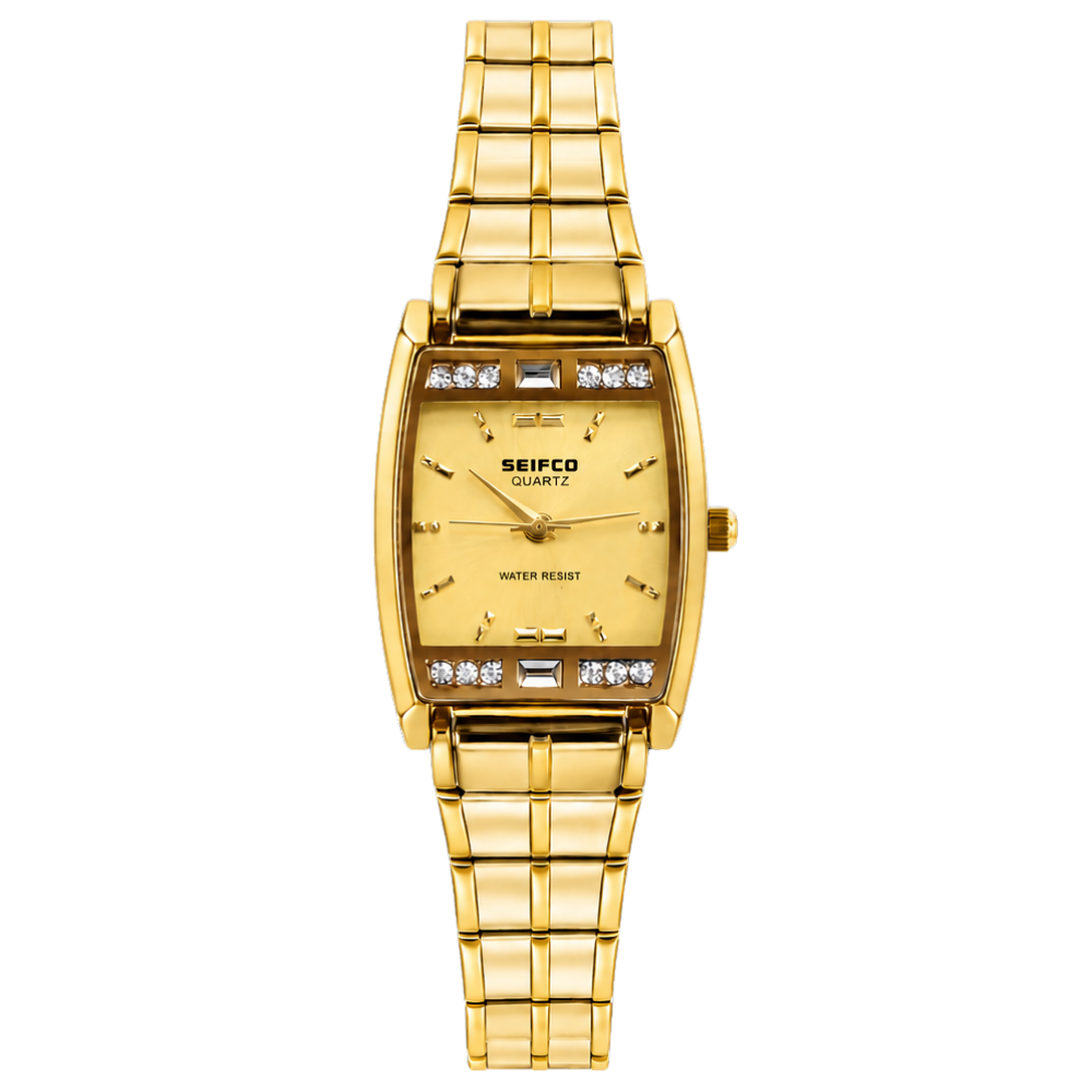 SEIFCO Slim Women’s Stainless Steel Watch with Gold Dial and Gold Bracelet