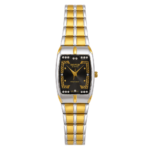 SEIFCO Classic Women’s Stainless Steel Quartz Watch with Black Dial and Silver Gold Bracelet