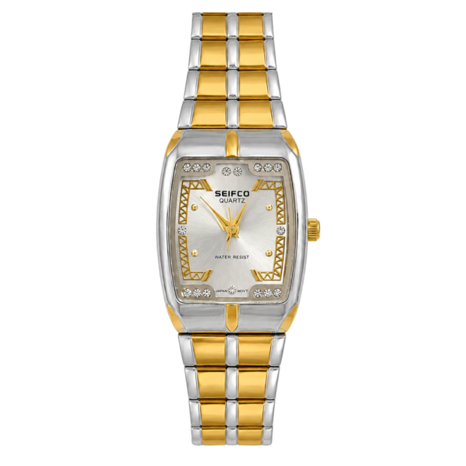 SEIFCO Classic Women’s Stainless Steel Quartz Watch with White Dial and Silver Gold Bracelet