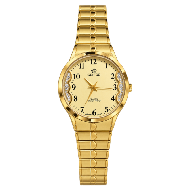 Unisex Gold Watch with Gold Dial and Crystal Accents