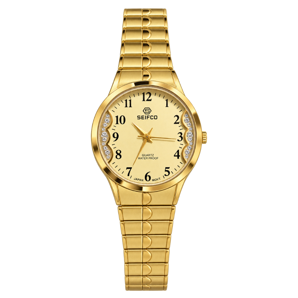 Unisex Gold Watch with Gold Dial and Crystal Accents