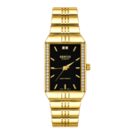 SEIFCO Classic Unisex Stainless Steel Watch with Black Dial and Gold Bracelet