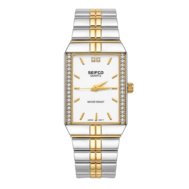 SEIFCO Classic Unisex Stainless Steel Quartz Watch with White Dial and Two-Tone Bracelet