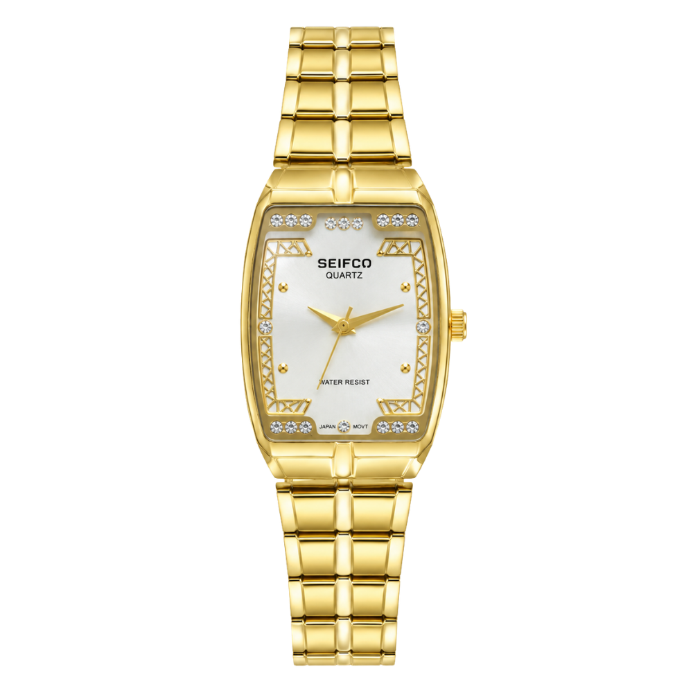 SEIFCO Classic Unisex Stainless Steel Watch with Silver Dial and Gold Bracelet