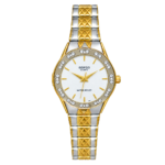 SEIFCO Classic Women’s Stainless Steel Quartz Watch with White Dial, Crystal-Set Bezel and Silver-Gold Bracelet