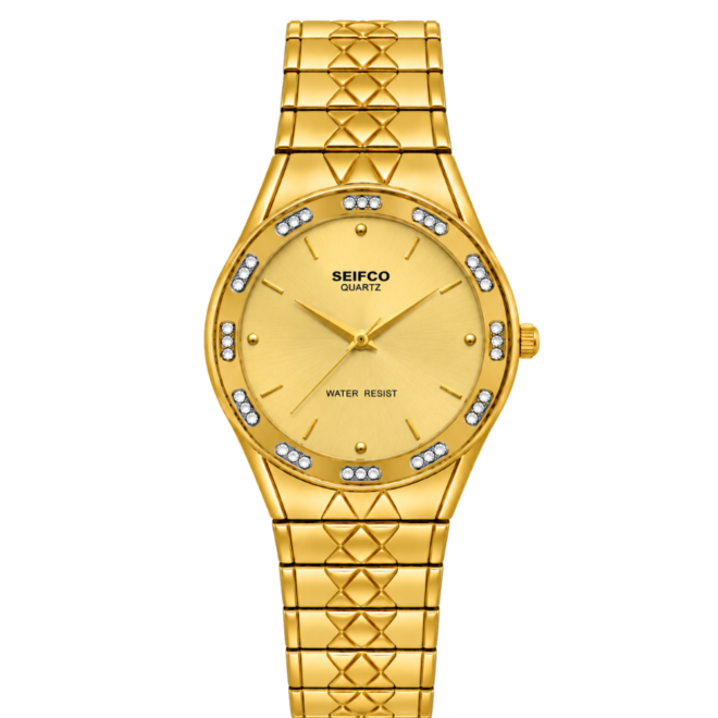 SEIFCO Classic Unisex Stainless Steel Watch with Gold Dial and Gold Bracelet