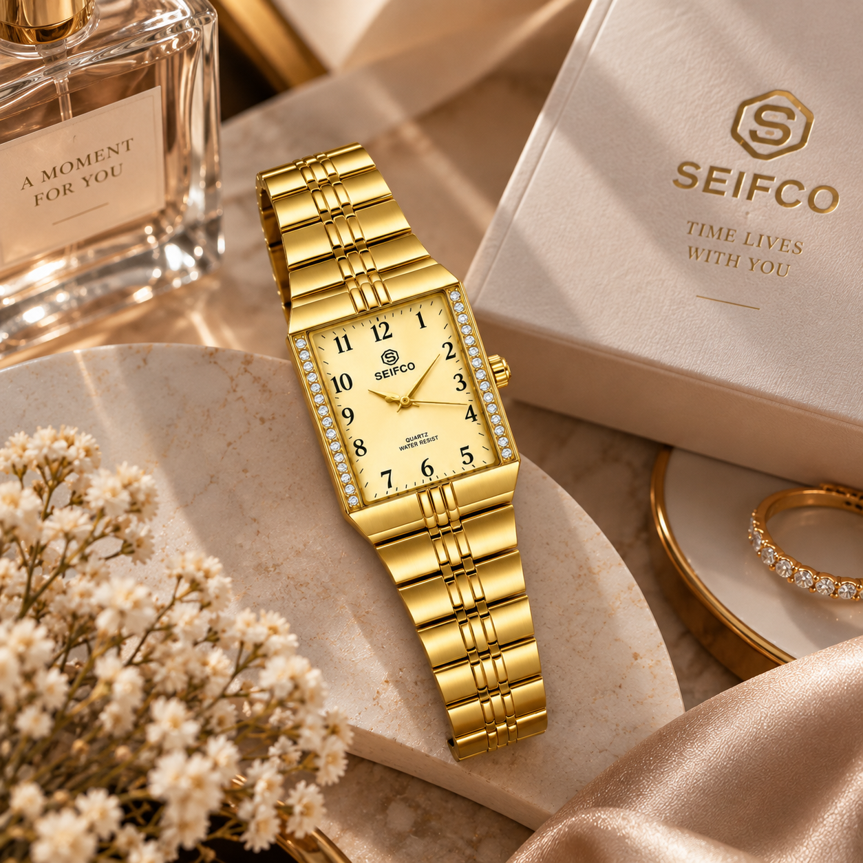 Women’s Gold Watch with Gold Dial and Crystal Accents - Image 2