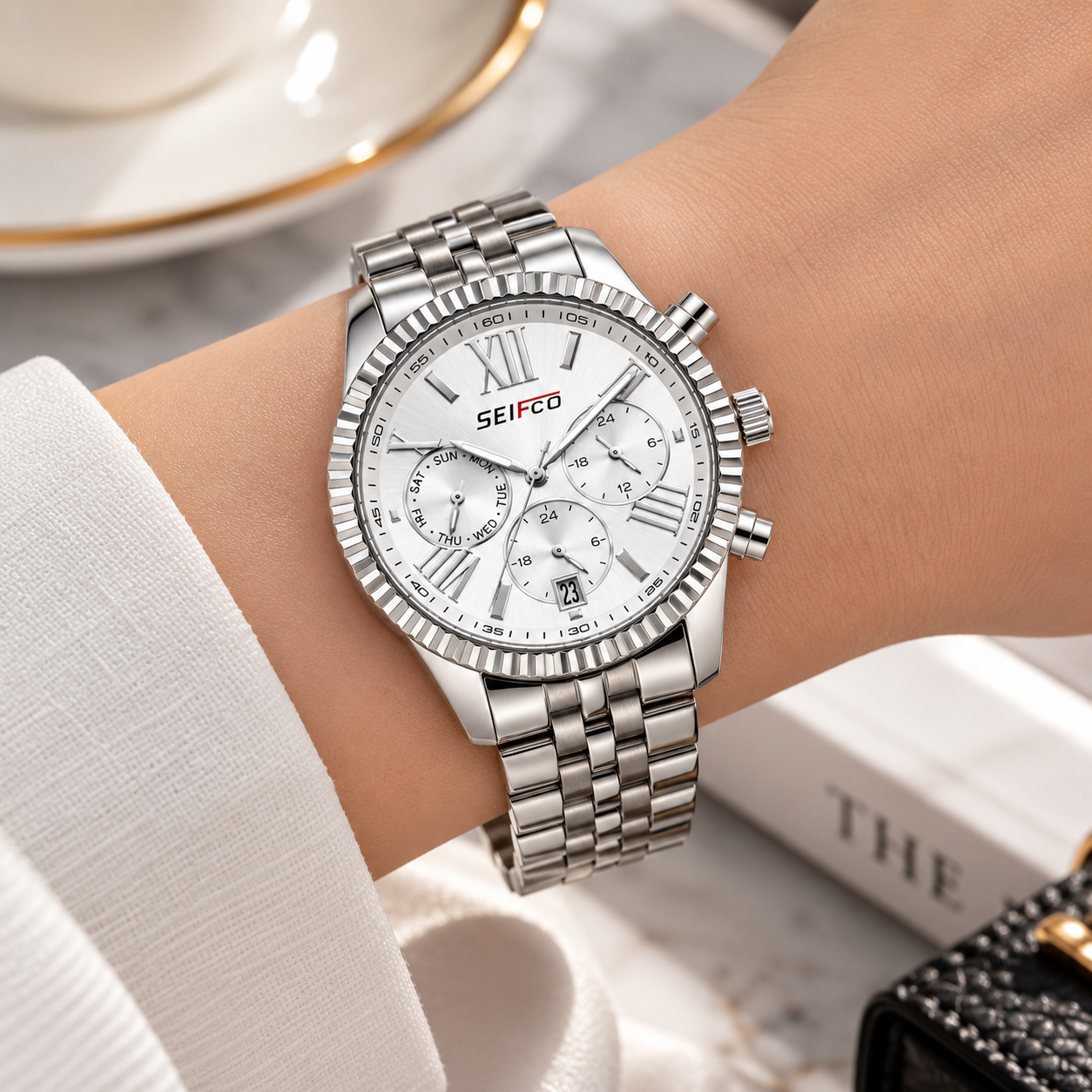 SEIFCO Classic Women’s Stainless Steel Quartz Watch with White Dial and Silver Bracelet (Copy) - الصورة 2