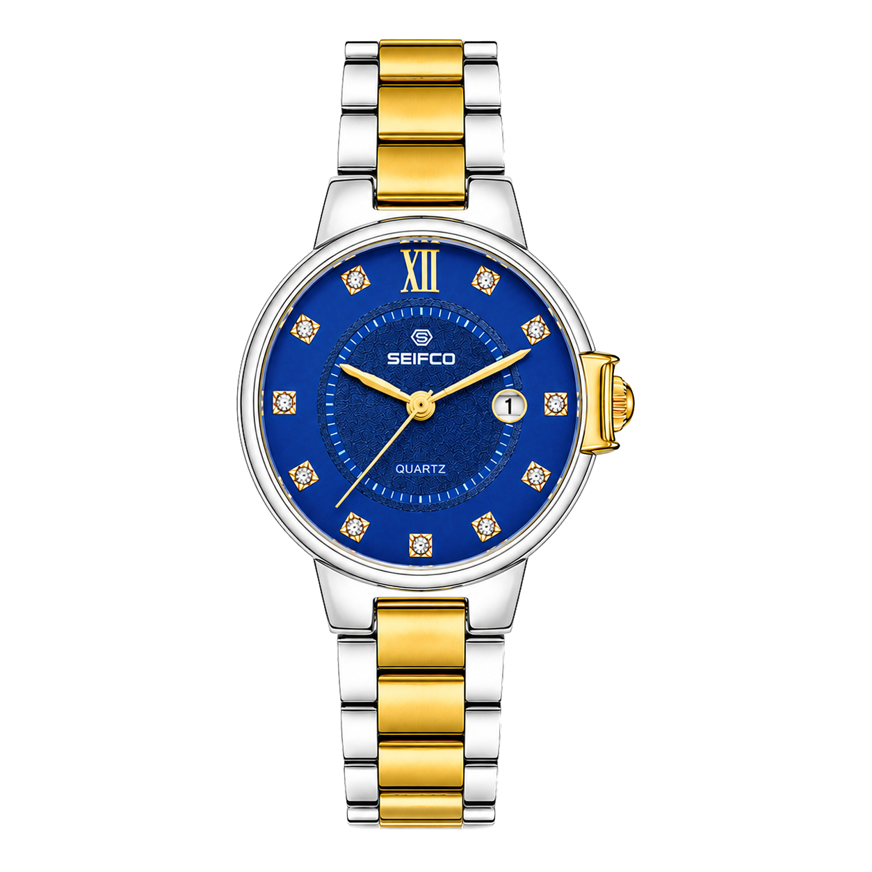 Women’s Two-Tone Watch with Blue Dial and Crystal Accents
