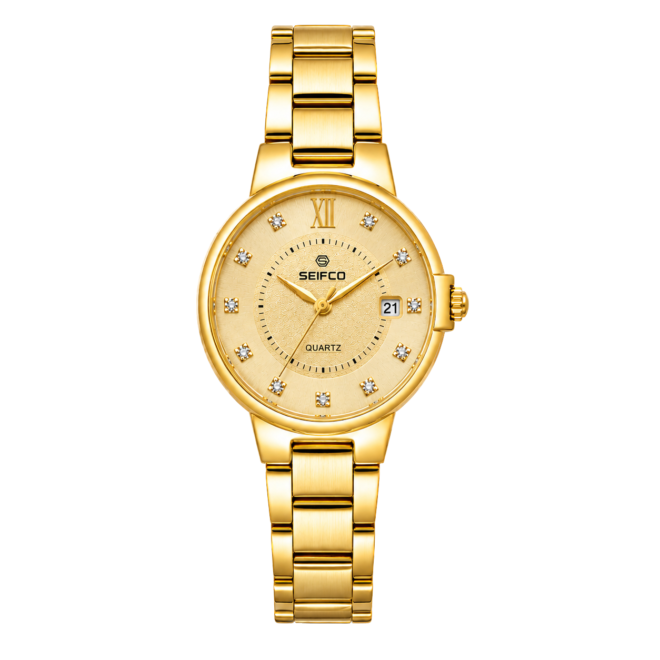 Women’s Gold Watch with Gold Dial and Crystal Accents