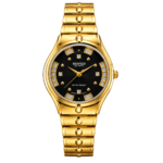 SEIFCO Classic Women’s Stainless Steel Quartz Watch with Black Dial and Gold Bracelet