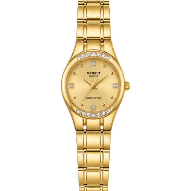SEIFCO Classic Women’s Stainless Steel Watch with Gold Dial and Gold Bracelet