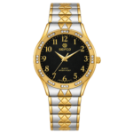SEIFCO Classic Men’s Stainless Steel Quartz Watch with Black Dial and Silver-Gold Bracelet