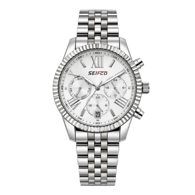 SEIFCO Classic Women’s Stainless Steel Quartz Watch with White Dial and Silver Bracelet (Copy)