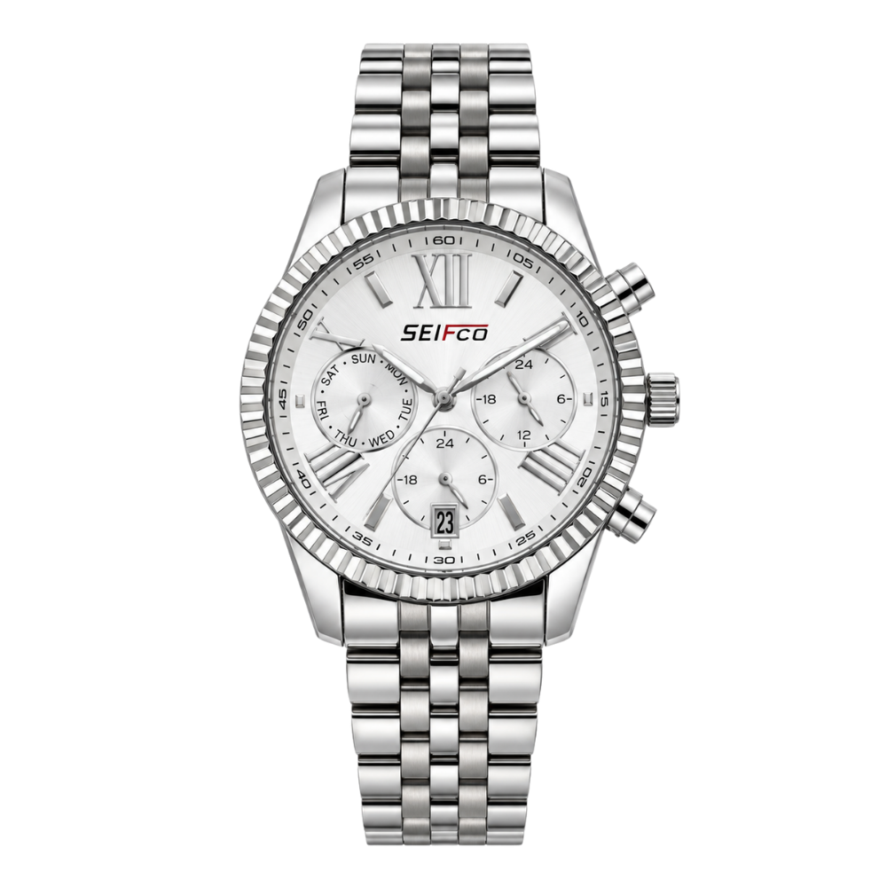SEIFCO Classic Women’s Stainless Steel Quartz Watch with White Dial and Silver Bracelet (Copy)