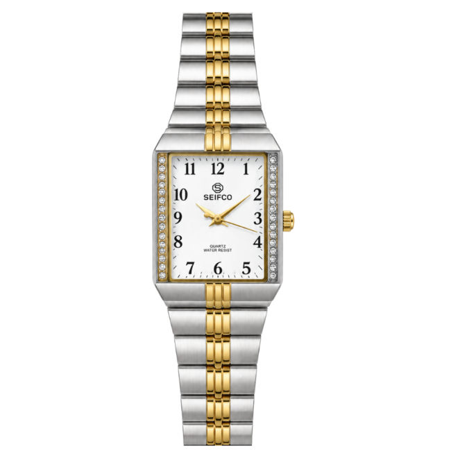 Unisex Two-Tone Watch with White Dial and Crystal Accents