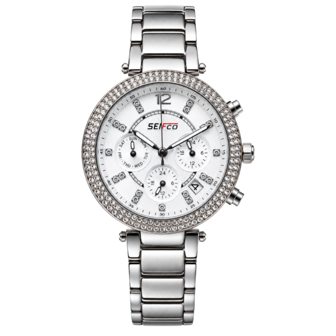 SEIFCO Classic Women’s Stainless Steel Quartz Watch with White Dial and Silver Bracelet
