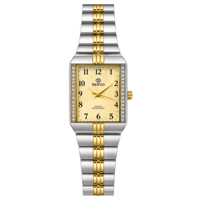 Unisex Two-Tone Watch with Gold Dial and Crystal Accents