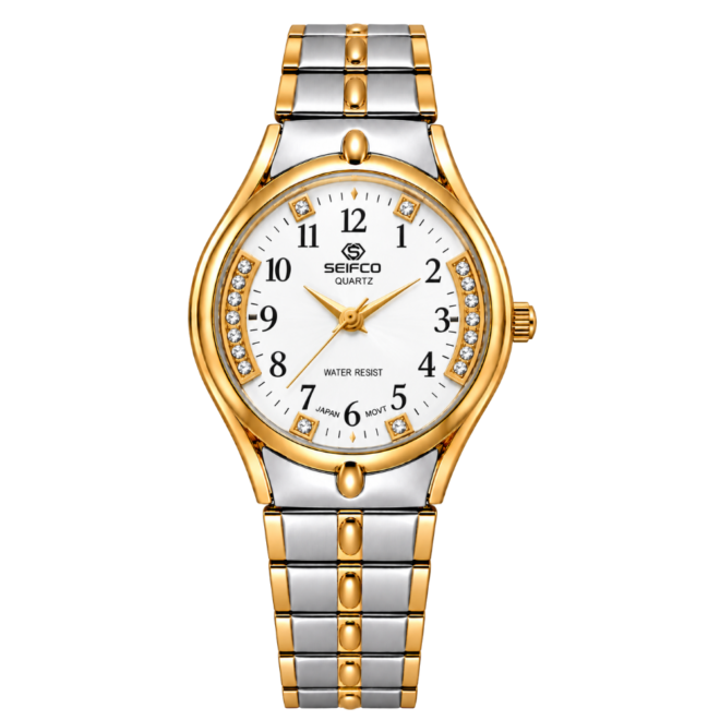 Women’s Two-Tone Watch with White Dial and Crystal Accents