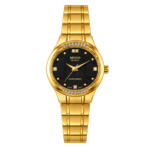 SEIFCO Classic Unisex Stainless Steel Watch with Black Dial and Gold Bracelet