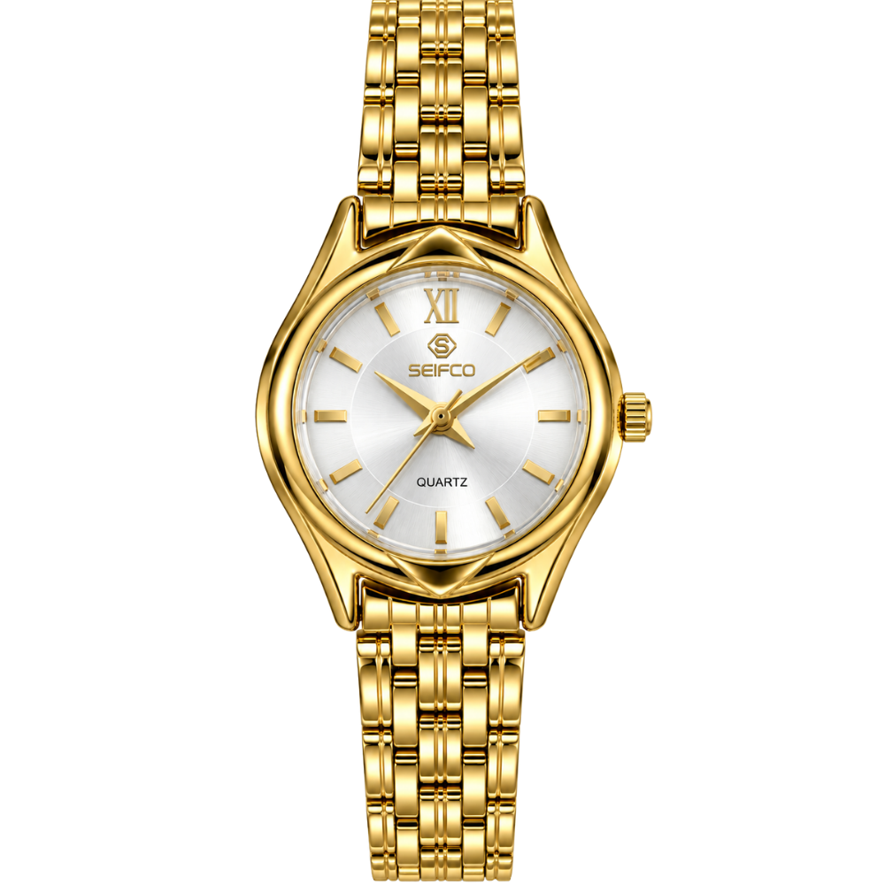 SEIFCO Classic Women’s Stainless Steel Quartz Watch with Silver Dial and Gold Bracelet